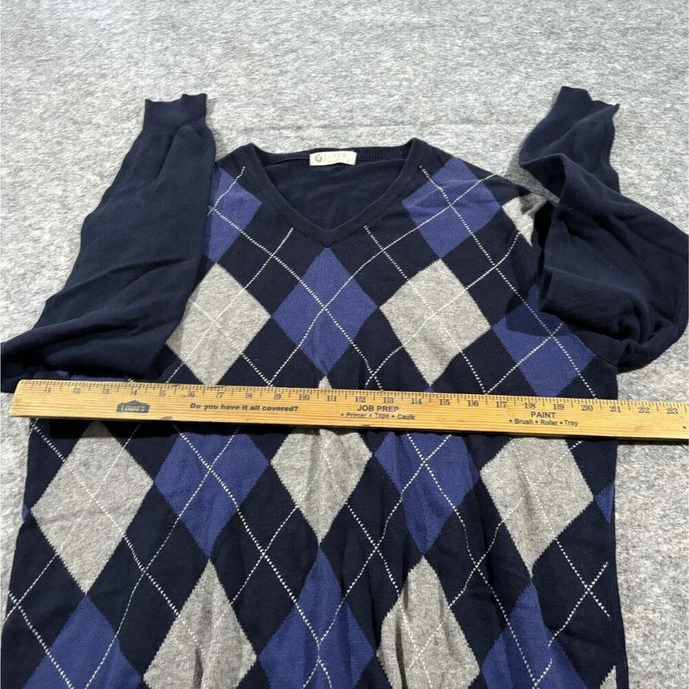 J CREW Preppy Sweater Mens Cashmere Cotton Argyle Pullover Blue Sz L Academia